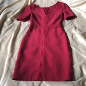 Tory Burch red sheath dress with v-neck and button details at waist (size 0)